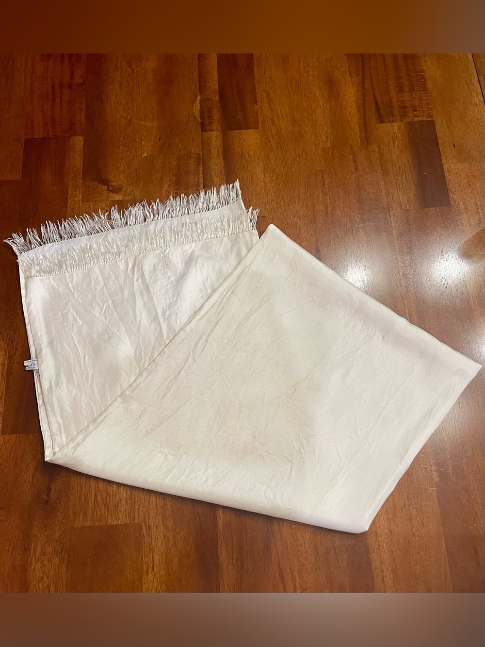 Vintage Rare B Altman & Co 100% Silk Cream Fringe Scarf 12x50 70s 80s